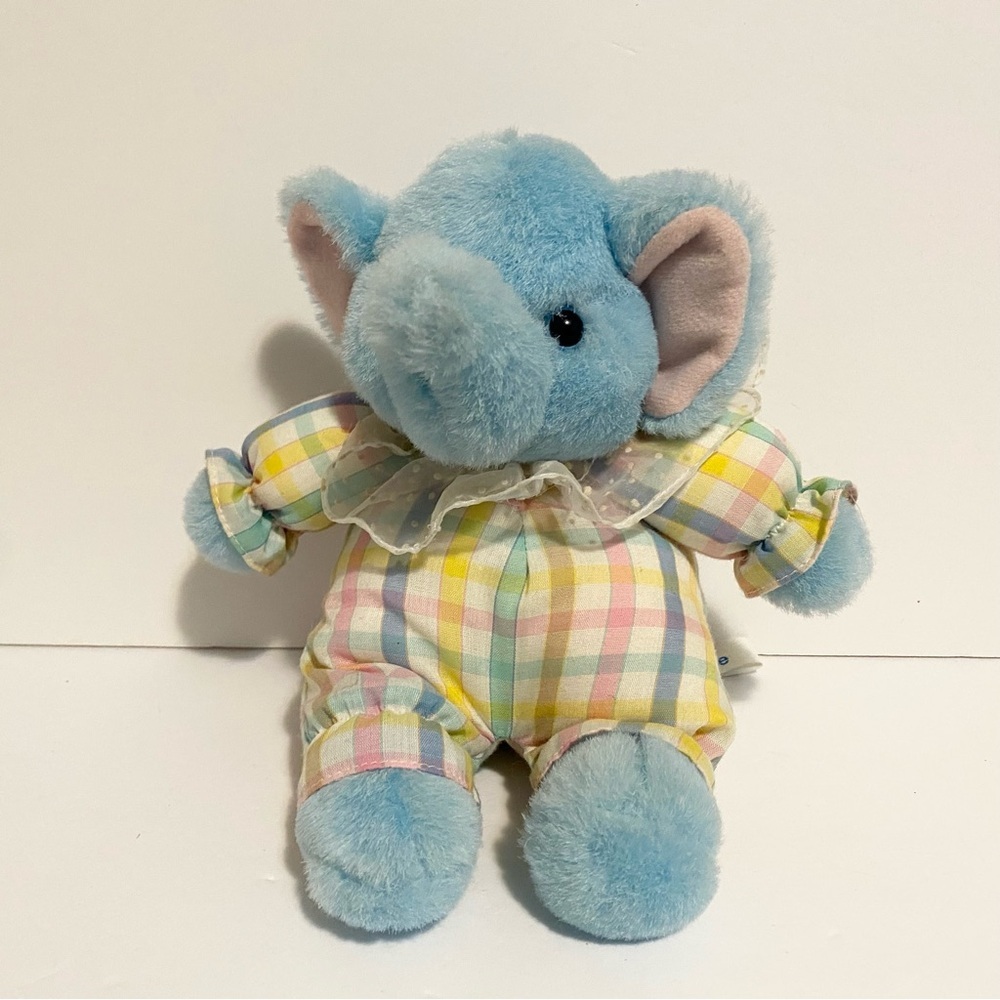 Russ Caress Soft Pets Eloise Elephant Plush Stuffed Animal Plaid Sleeper Lace